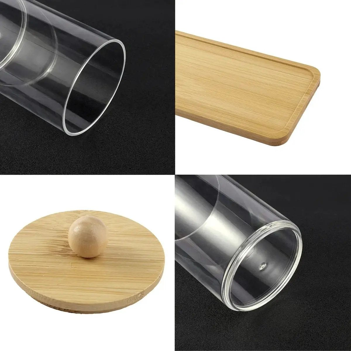 3-Pack Clear Acrylic Apothecary Jars with Bamboo Lids - Refillable Bathroom Organizers for Balls, Swabs, and Floss Picks - Flip-Top Dispensers with Tray by House Of Avana