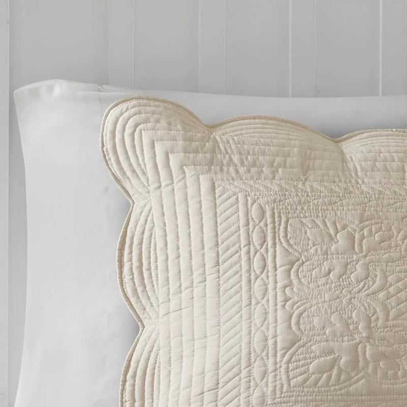 3 Pc Antimicrobial Cream Reversible Scalloped Edge Quilt Set by HouseOfZazla