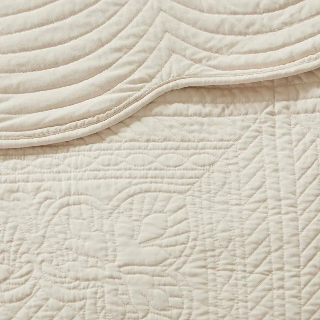 3 Pc Antimicrobial Cream Reversible Scalloped Edge Quilt Set by HouseOfZazla