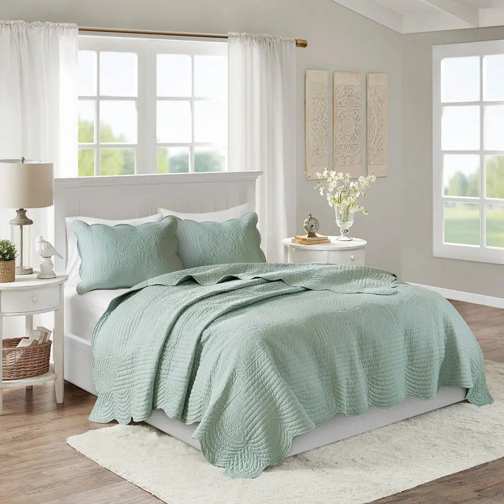 3 Pc Antimicrobial Seafoam Reversible Microfiber Quilt Set by HouseOfZazla