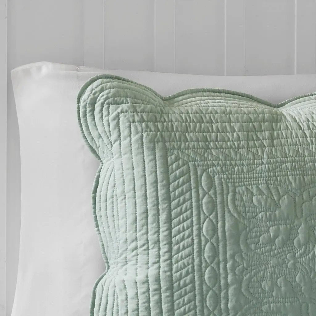 3 Pc Antimicrobial Seafoam Reversible Microfiber Quilt Set by HouseOfZazla