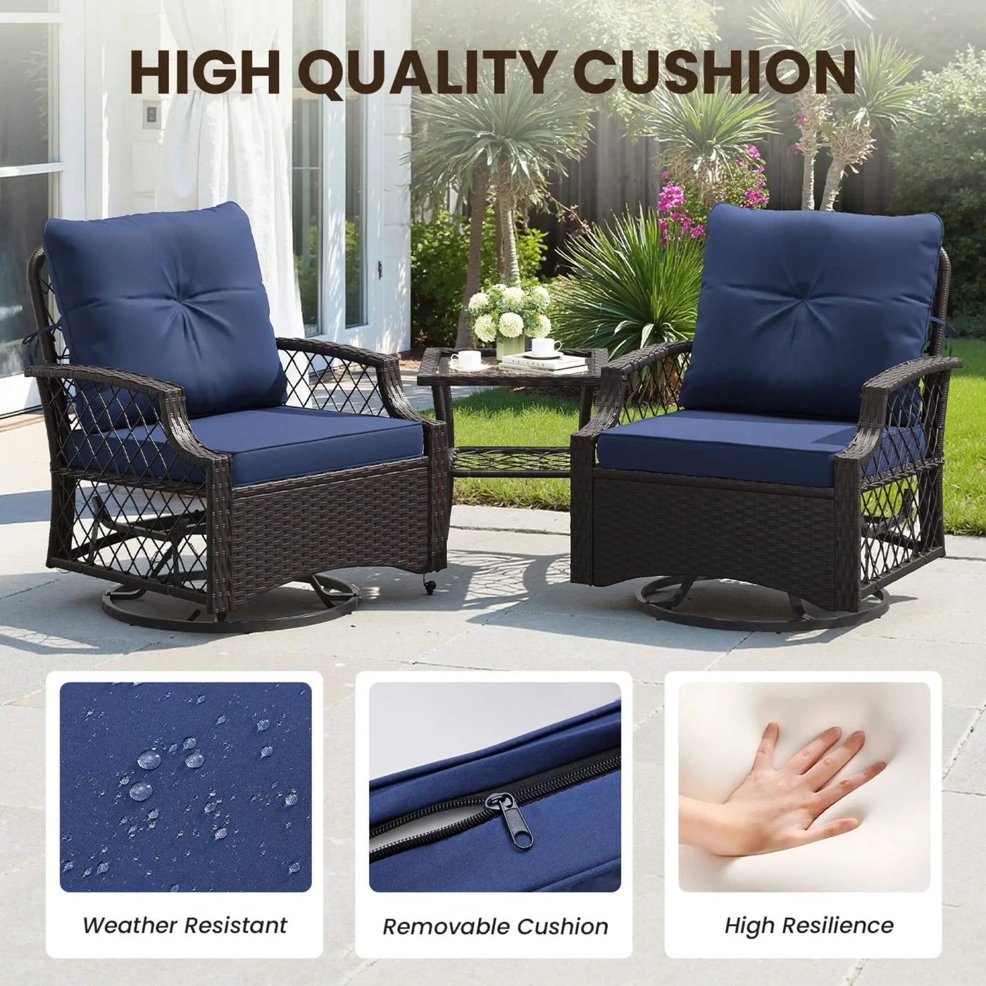 3-Piece Wicker Patio Bistro Set W/ Swivel Chairs And Table (SAK14789) by SAKSBY WHOLESALE