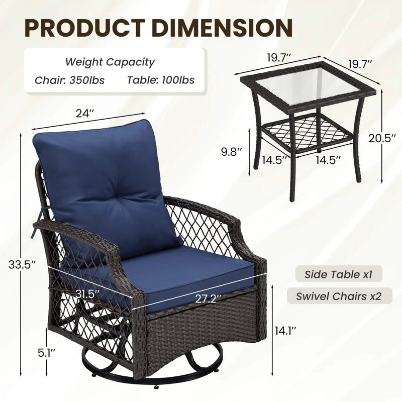 Alora 3-Piece Wicker Patio Bistro Set W/ Swivel Chairs And Table (SAK14789) by SAKSBY WHOLESALE