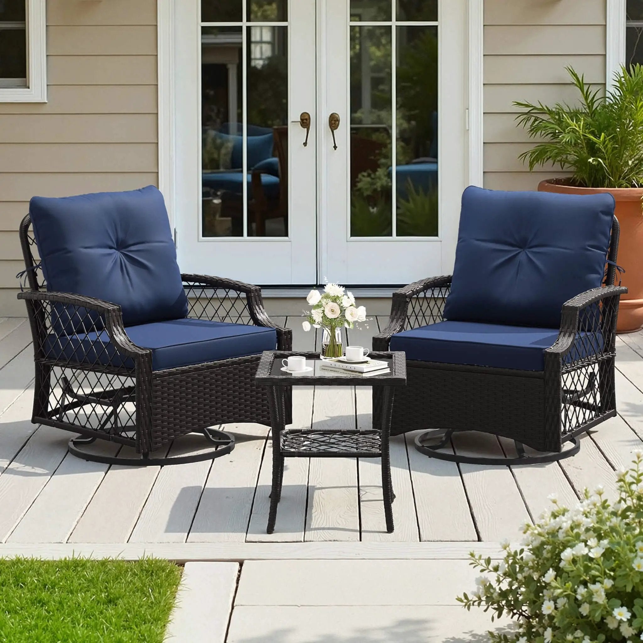 Alora 3-Piece Wicker Patio Bistro Set W/ Swivel Chairs And Table (SAK14789) by SAKSBY WHOLESALE