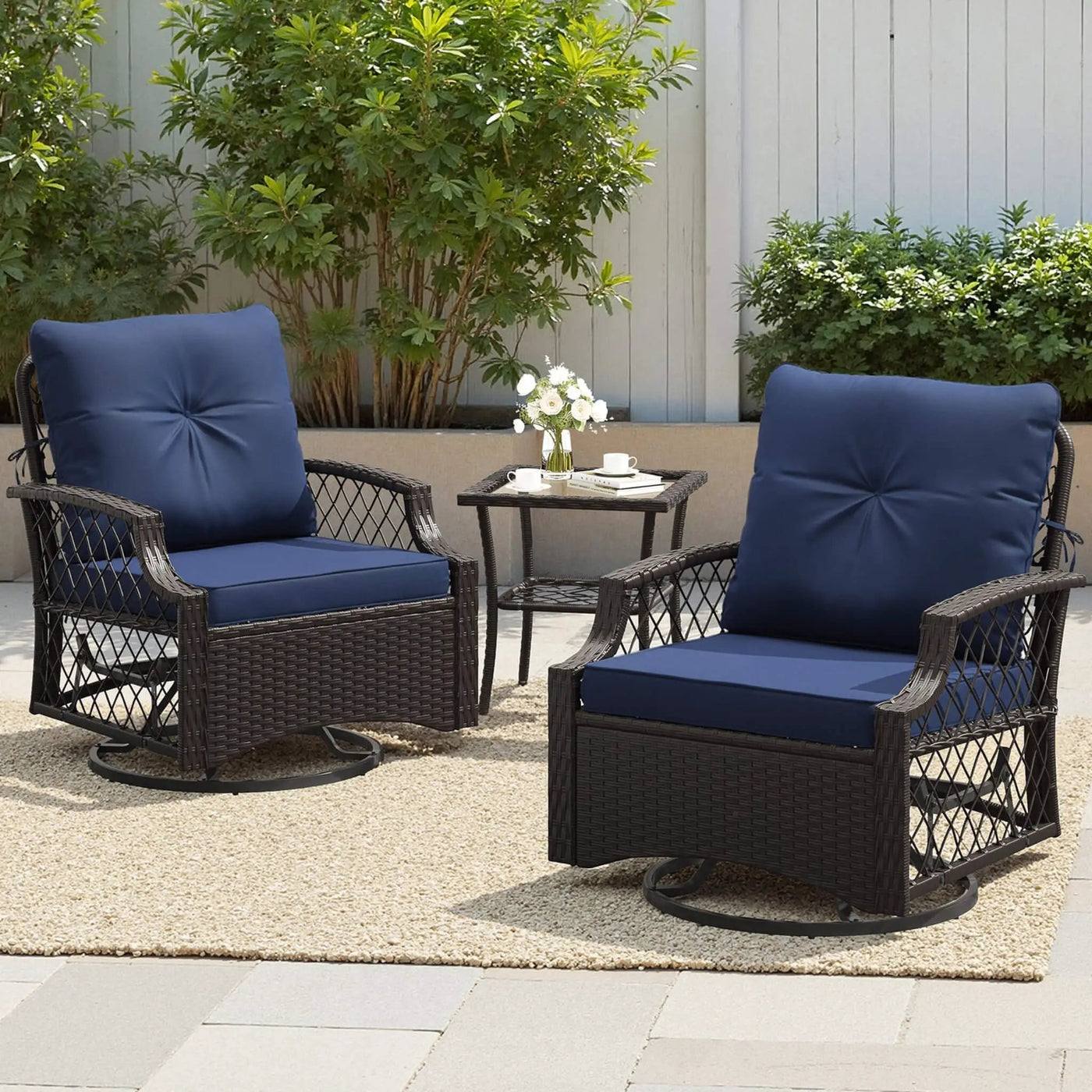 3-Piece Wicker Patio Bistro Set W/ Swivel Chairs And Table (SAK14789) by SAKSBY WHOLESALE