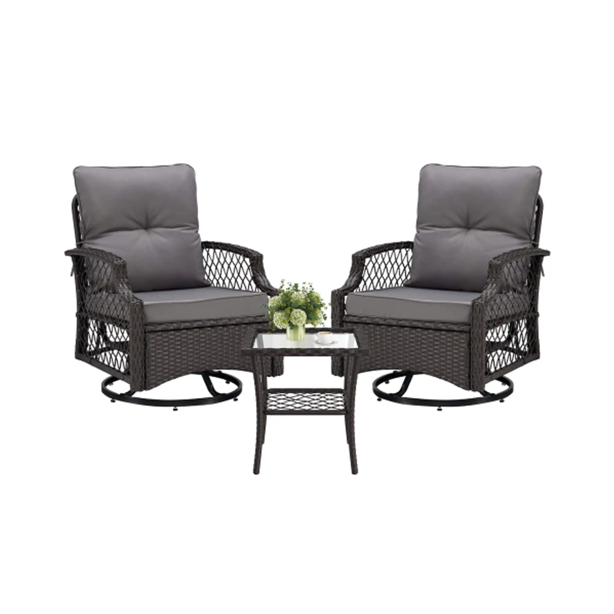 Alora 3-Piece Wicker Patio Bistro Set W/ Swivel Chairs And Table (SAK14789) by SAKSBY WHOLESALE