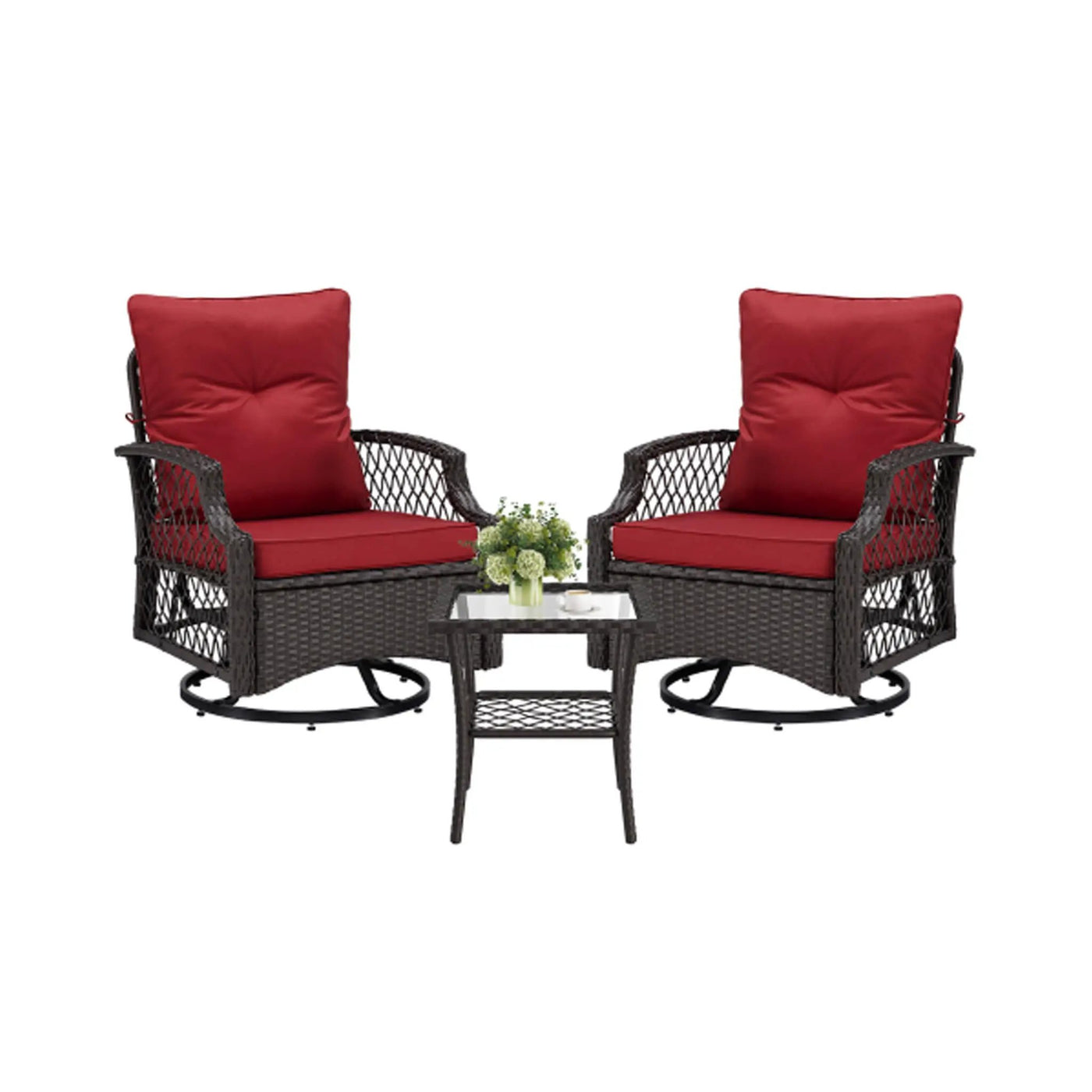 3-Piece Wicker Patio Bistro Set W/ Swivel Chairs And Table (SAK14789) by SAKSBY WHOLESALE