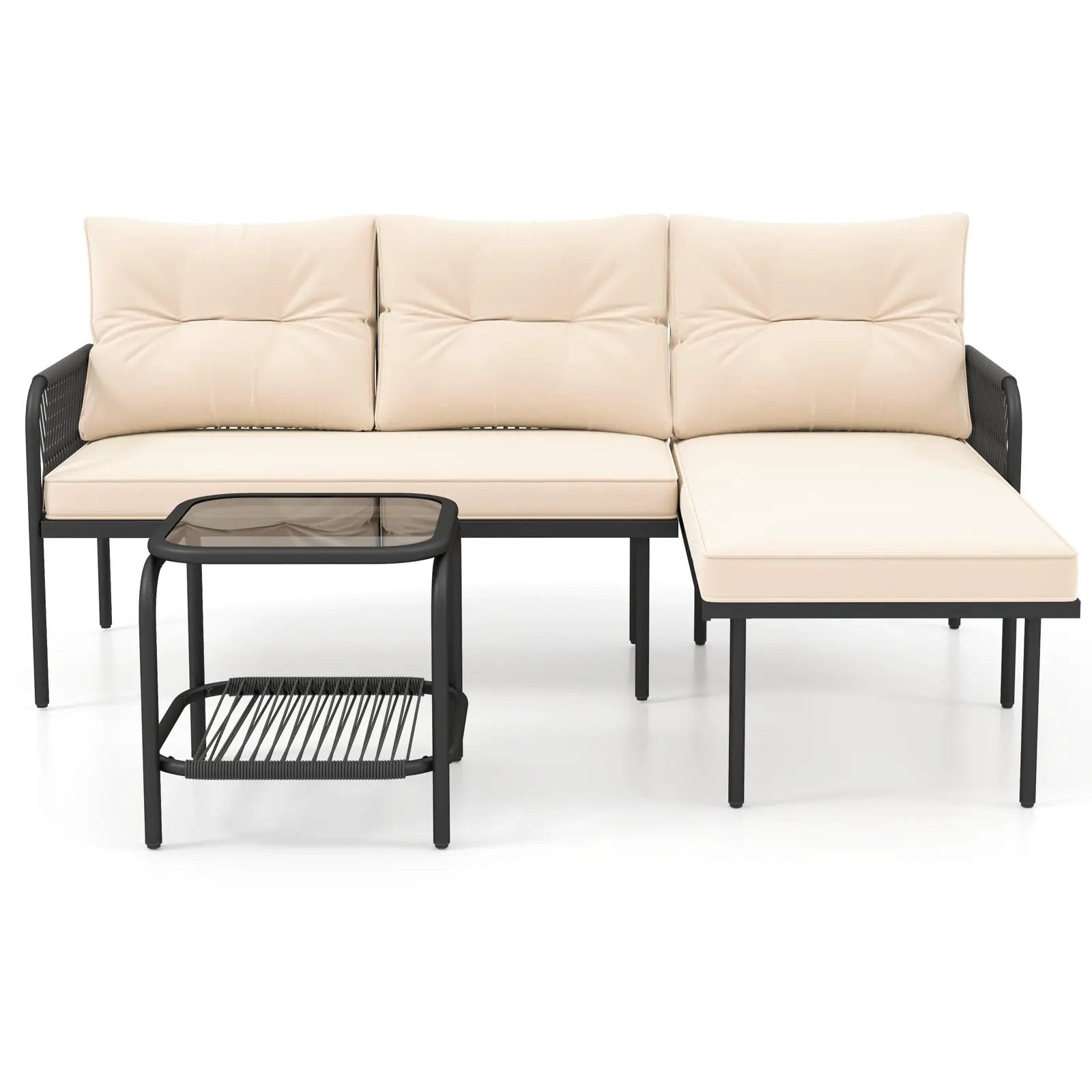 3-Piece L Shaped Patio Furniture Set PE Rattan Sectional Sofas-Beige by DirectDeals