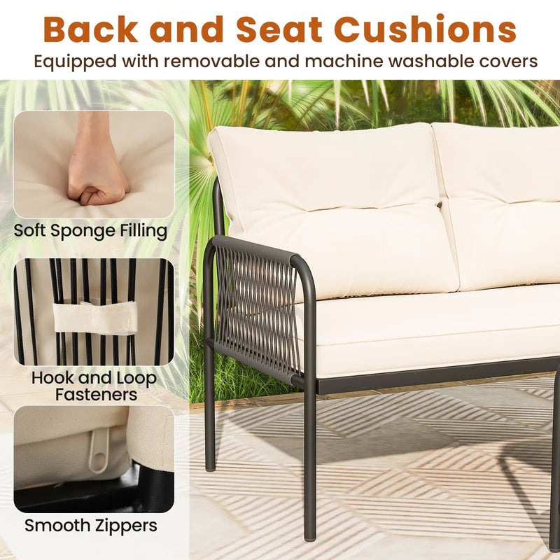 3-Piece L Shaped Patio Furniture Set PE Rattan Sectional Sofas-Beige by DirectDeals