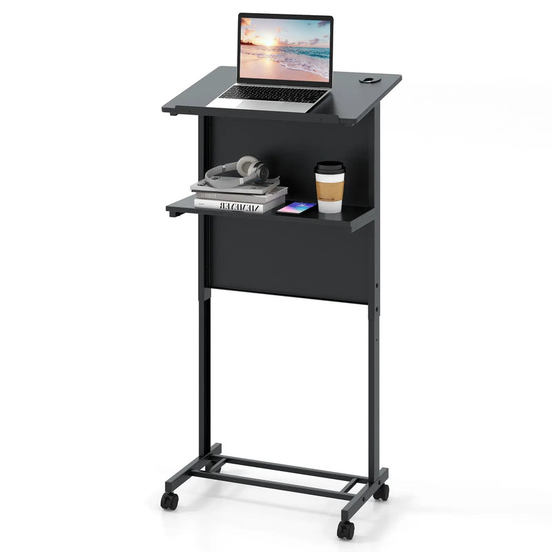 3-Position Height Adjustable Lectern Table with Tilted Tabletop-Black by DirectDeals