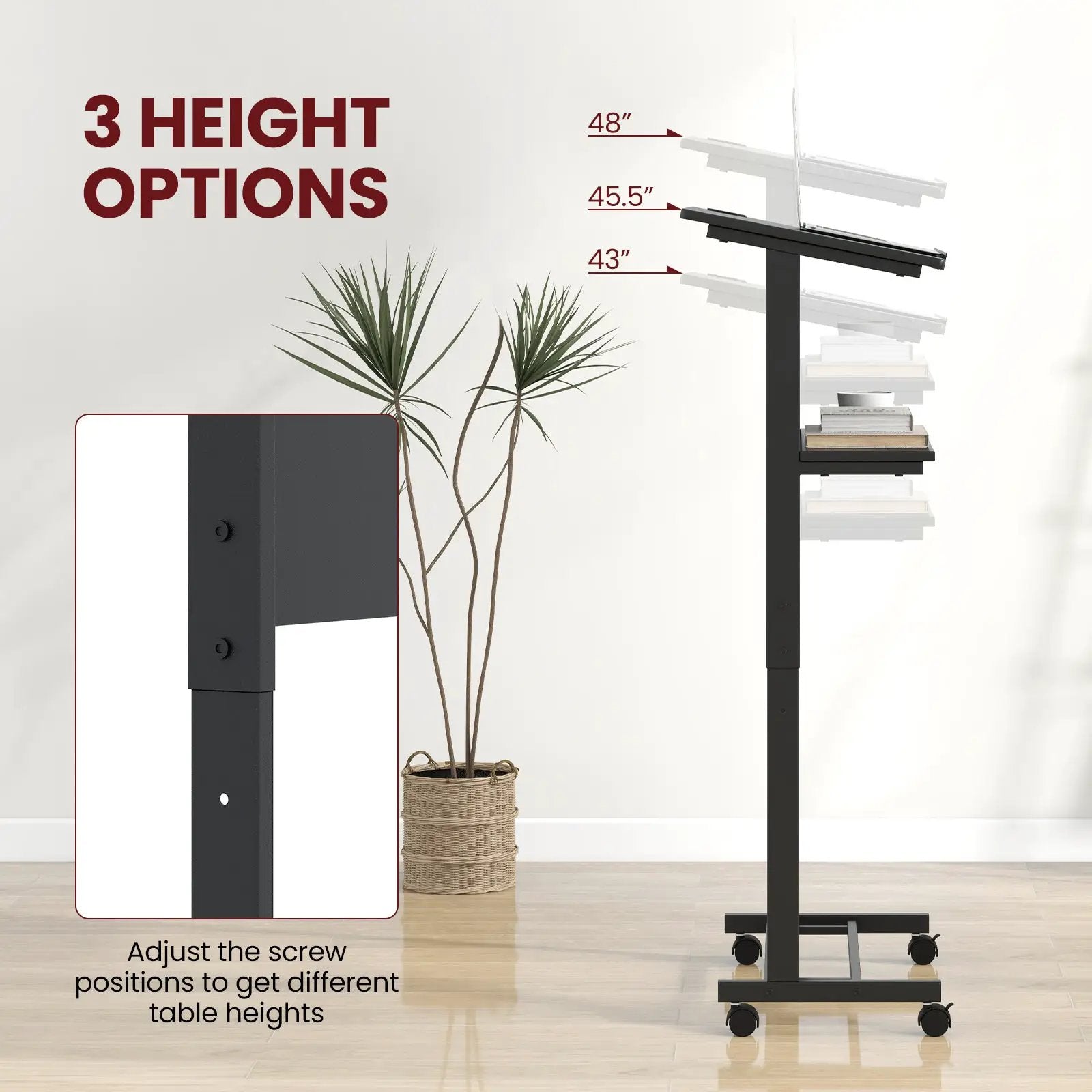 3-Position Height Adjustable Lectern Table with Tilted Tabletop-Black by DirectDeals