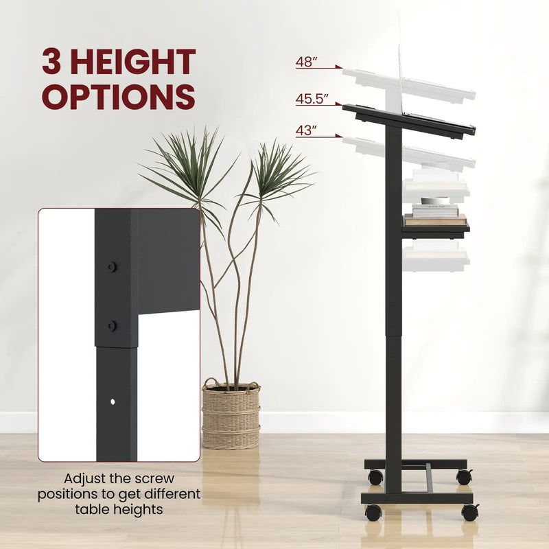 3-Position Height Adjustable Lectern Table with Tilted Tabletop-Black by DirectDeals