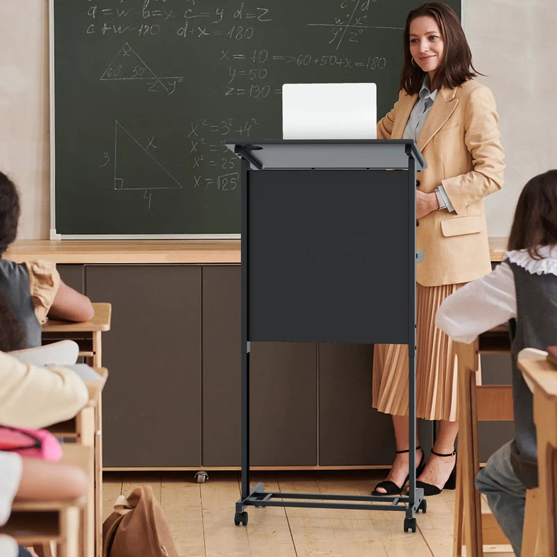 3-Position Height Adjustable Lectern Table with Tilted Tabletop-Black by DirectDeals