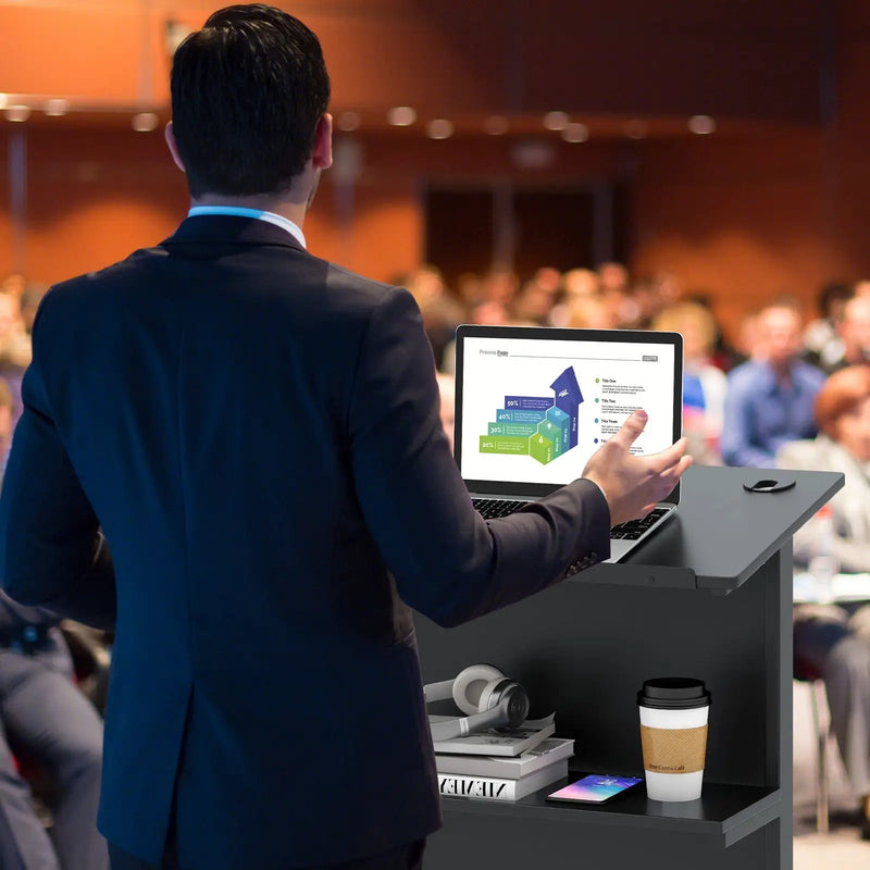 3-Position Height Adjustable Lectern Table with Tilted Tabletop-Black by DirectDeals
