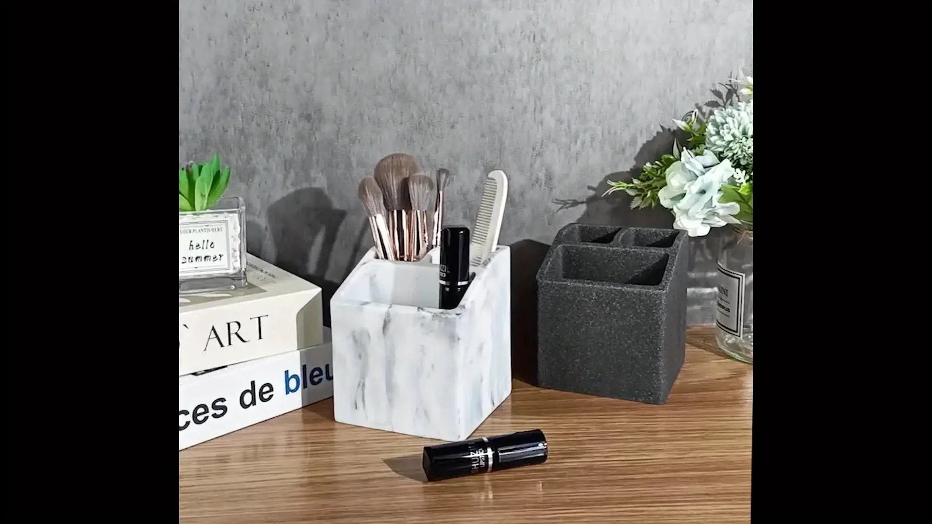 3-Slot Toothbrush Holder with Drain Hole - Durable Resin Bathroom Organizer for Toothpaste & Toothbrushes, Freestanding Vanity Stand for Shower, Countertop, Office - Space-Saving Makeup Brush & Stationery Storage, Toothbrush by House Of Avana