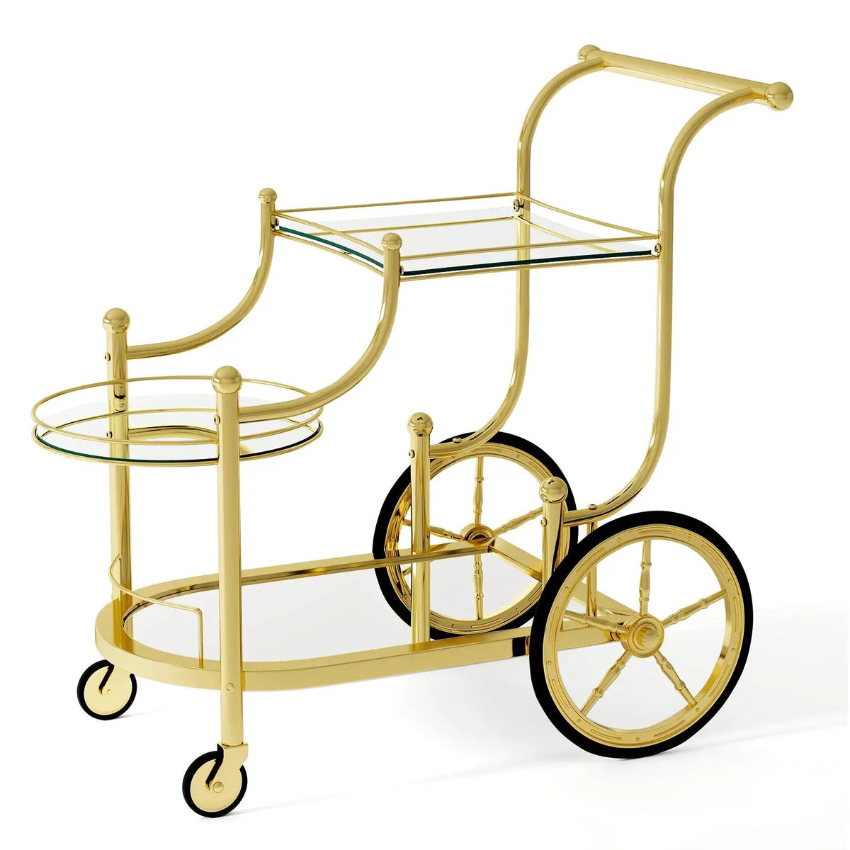3-Tier Home Bar Serving Cart on Wheels with Mirrored Shelves by DirectDeals