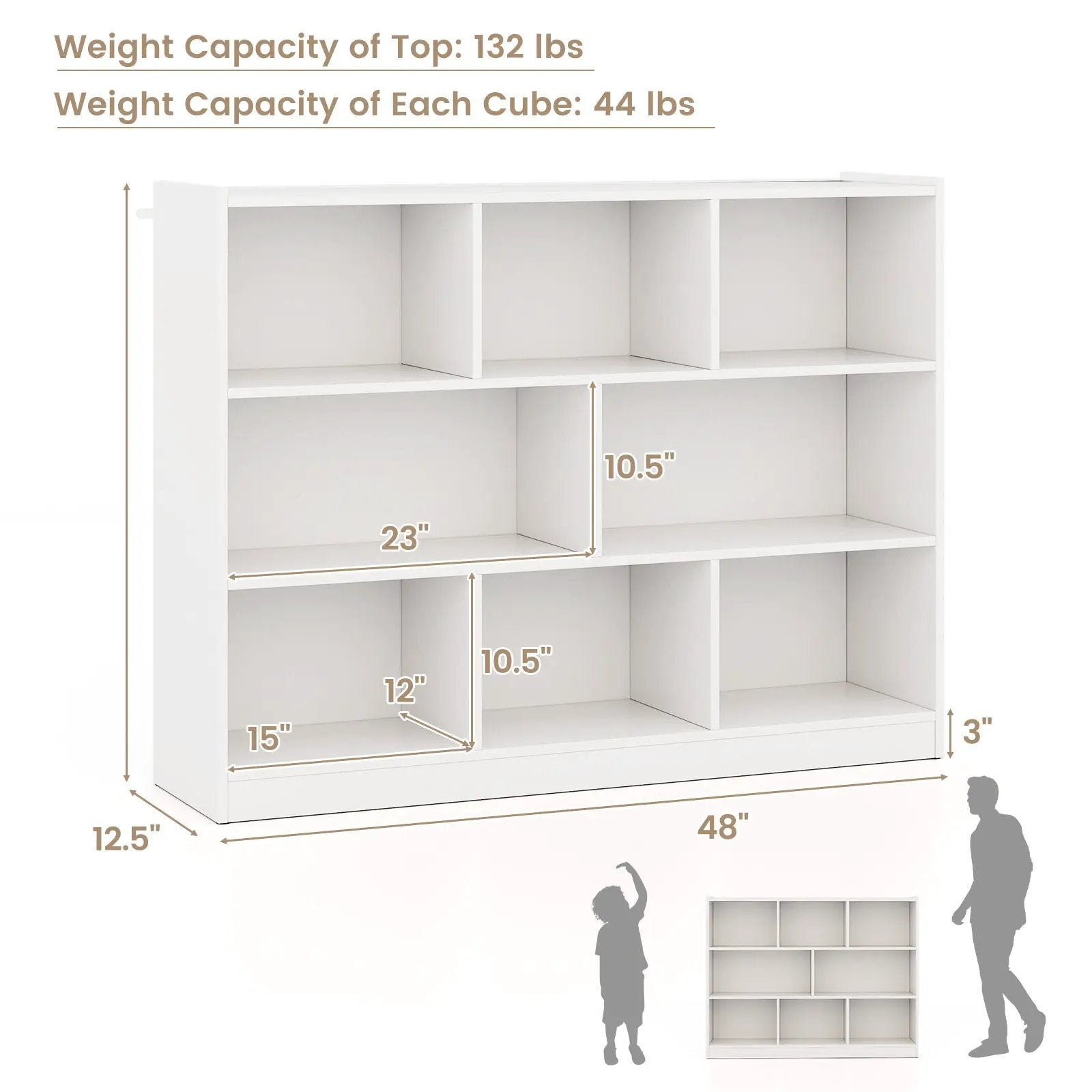 3-Tier Open Bookcase 8-Cube Floor Standing Storage Shelves by DirectDeals