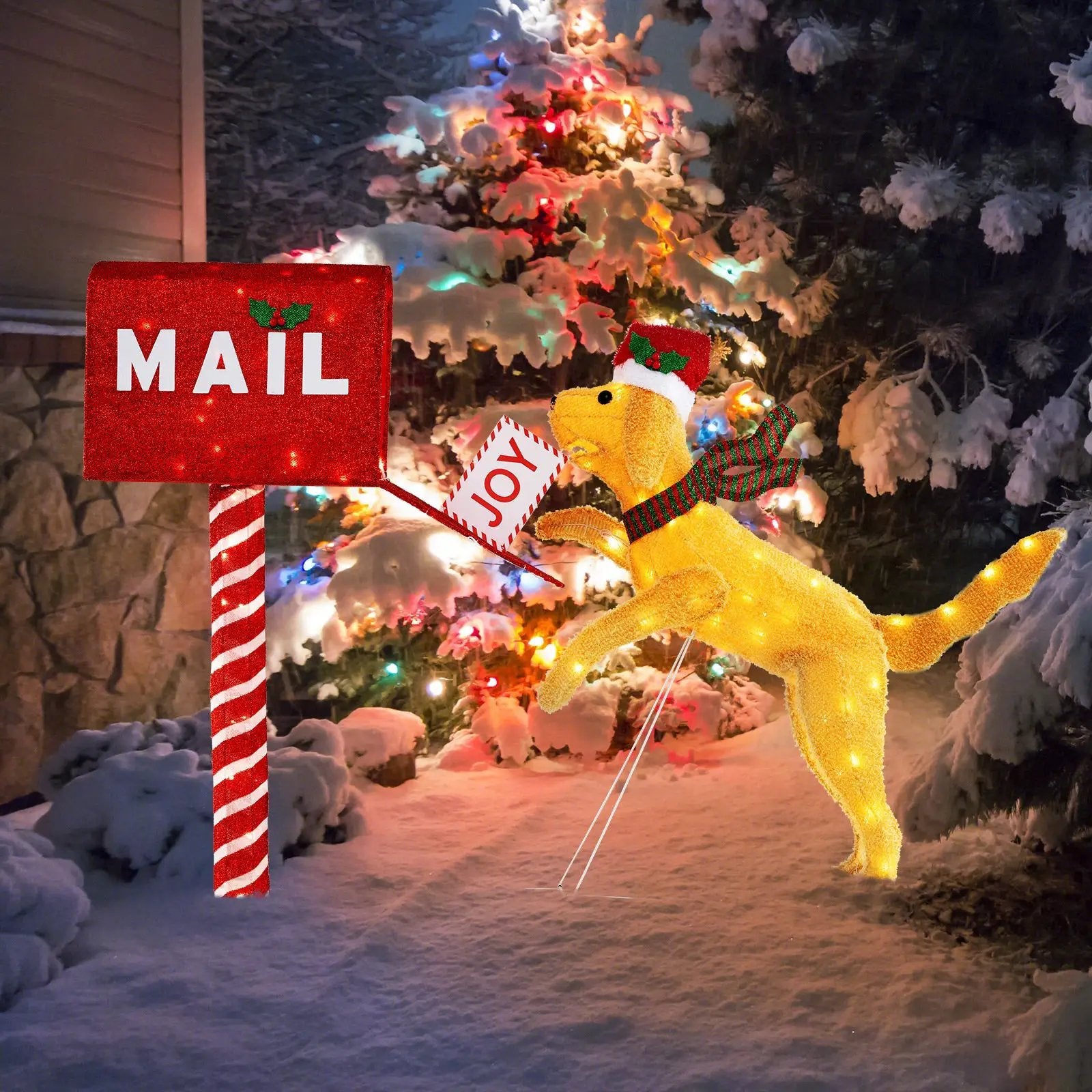 3.5 ft Christmas Mail Box with Dog and 120 Warm White LED Lights by DirectDeals