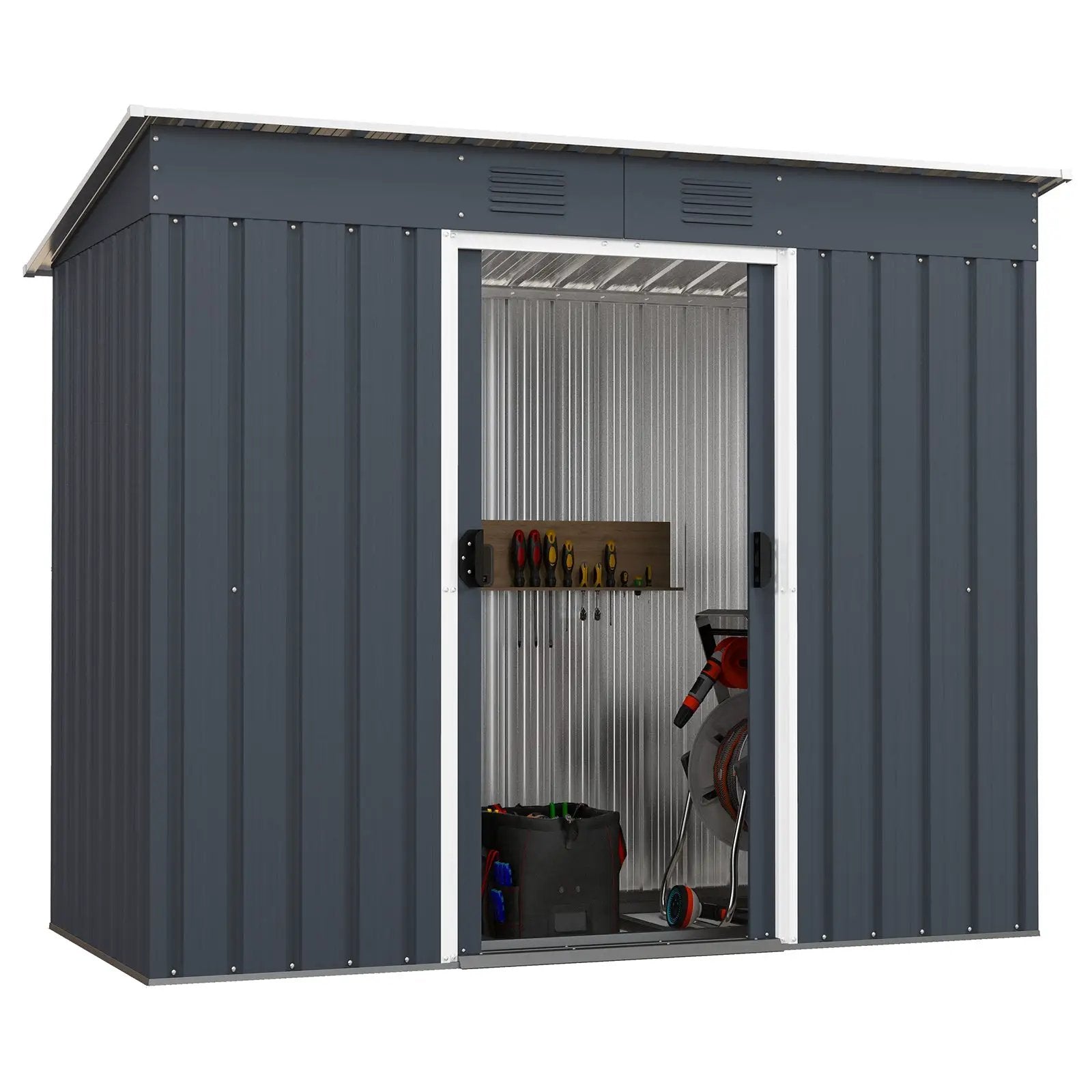 3.6 x 7.1 FT Outside Garden Storage Shed Tool House with Ground Foundation Frame by DirectDeals