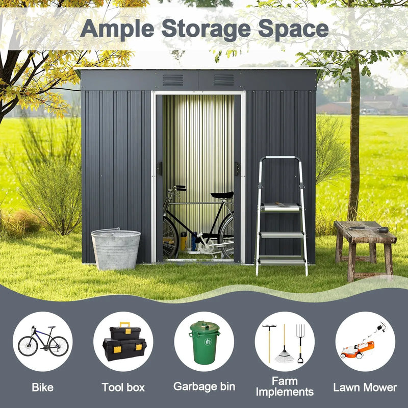 3.6 x 7.1 FT Outside Garden Storage Shed Tool House with Ground Foundation Frame by DirectDeals