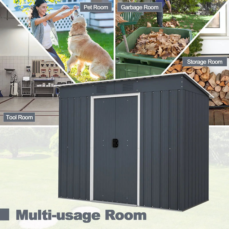 3.6 x 7.1 FT Outside Garden Storage Shed Tool House with Ground Foundation Frame by DirectDeals