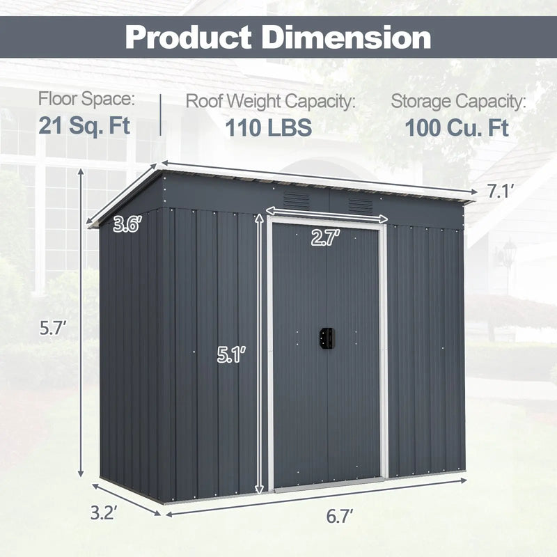 3.6 x 7.1 FT Outside Garden Storage Shed Tool House with Ground Foundation Frame by DirectDeals