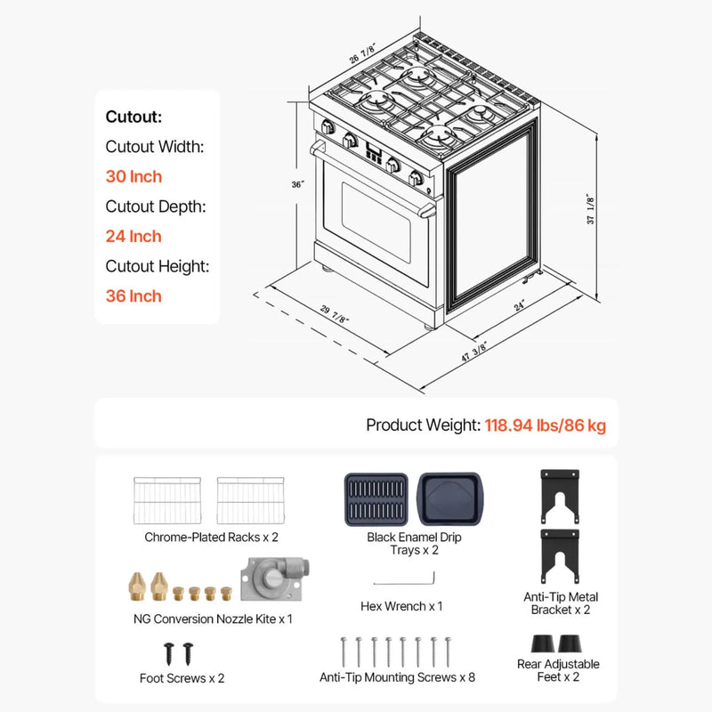 30-Inch Stainless Steel Convection Gas Range Oven With 4-Sealed Burners (SAK25187) by SAKSBY WHOLESALE