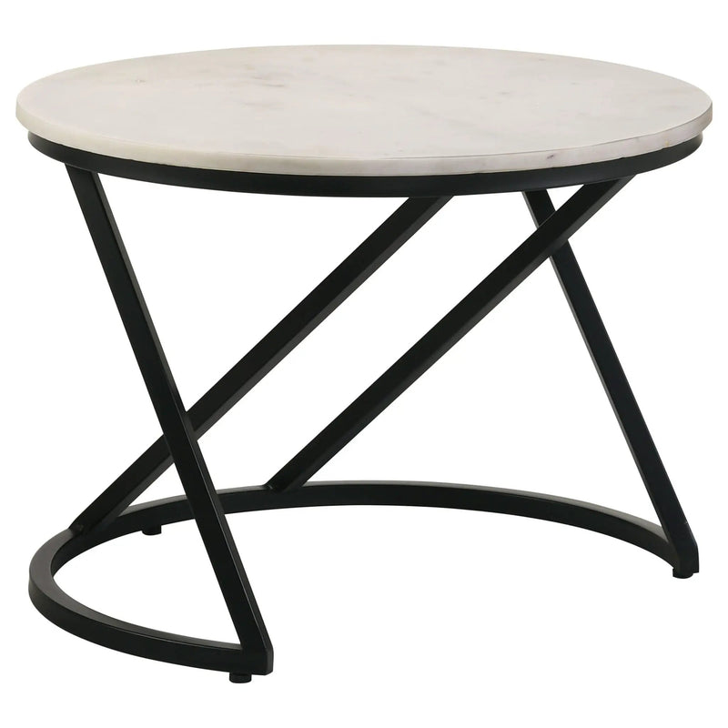 Miguel Round Marble Top Coffee Table White and Black by Unique Piece Furniture