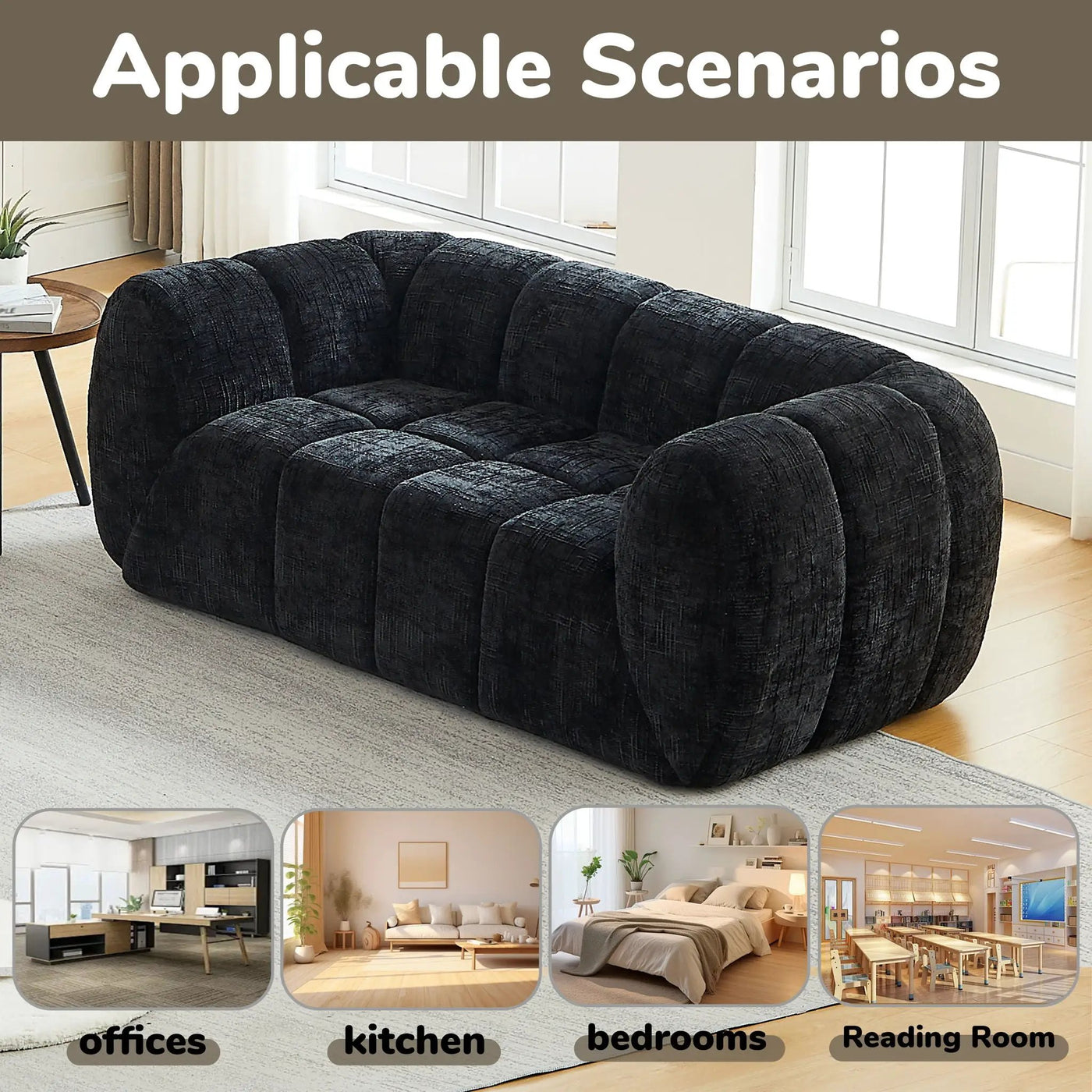 Quilted Cloud Sofa With Rounded Armrests And Piano Key Backrest Design by HouseOfZazla