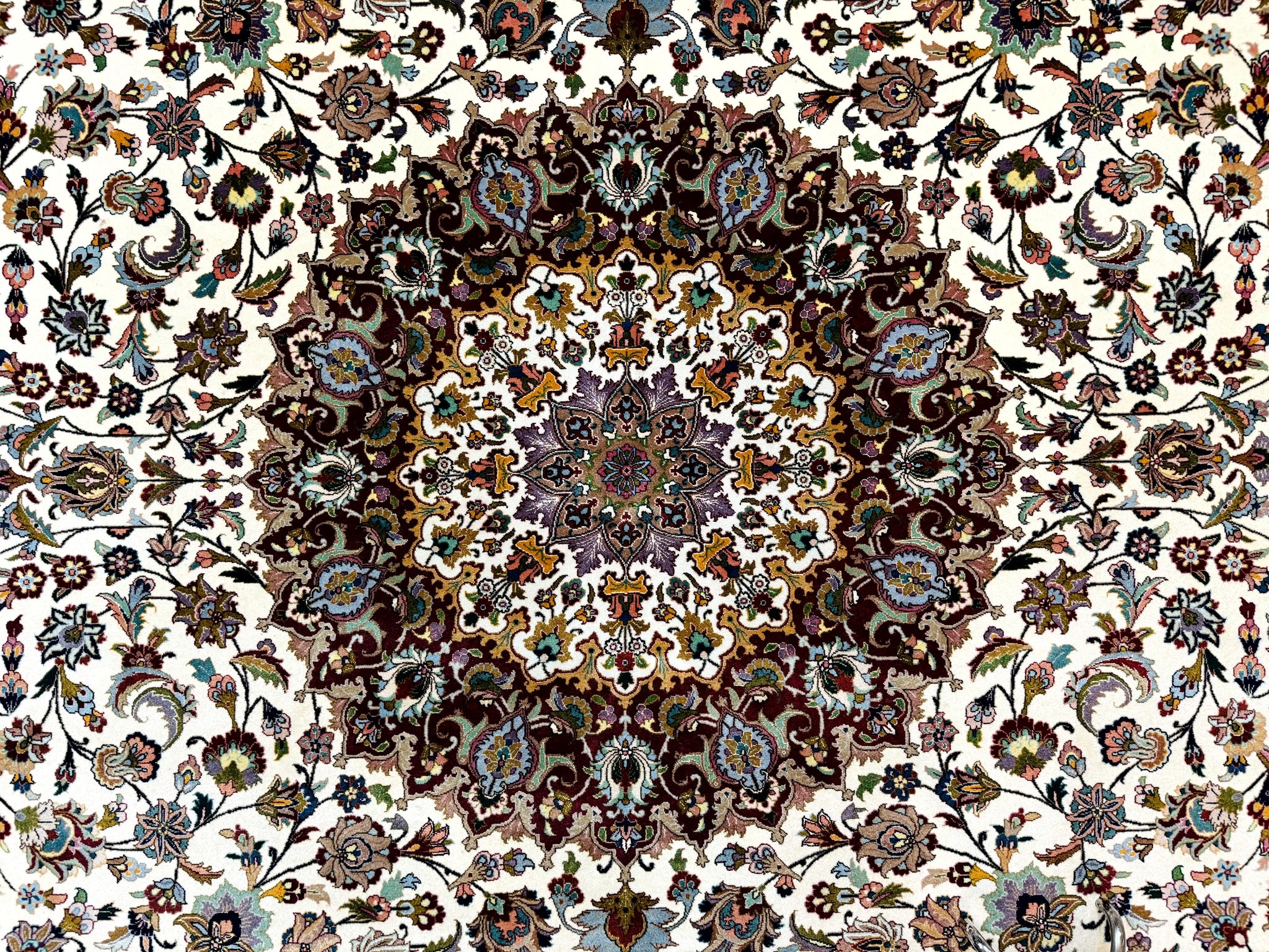 Persian Tabriz Rug 8x11, Floral Medallion Traditional Area Rug, Fine 300 KPSI, Ivory Maroon by Jewel Rugs