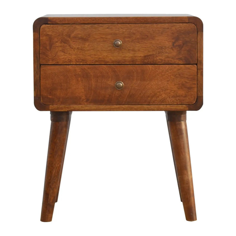 Solid Wood Curved Nightstand, 2-Drawers, Chestnut by HouseOfZazla