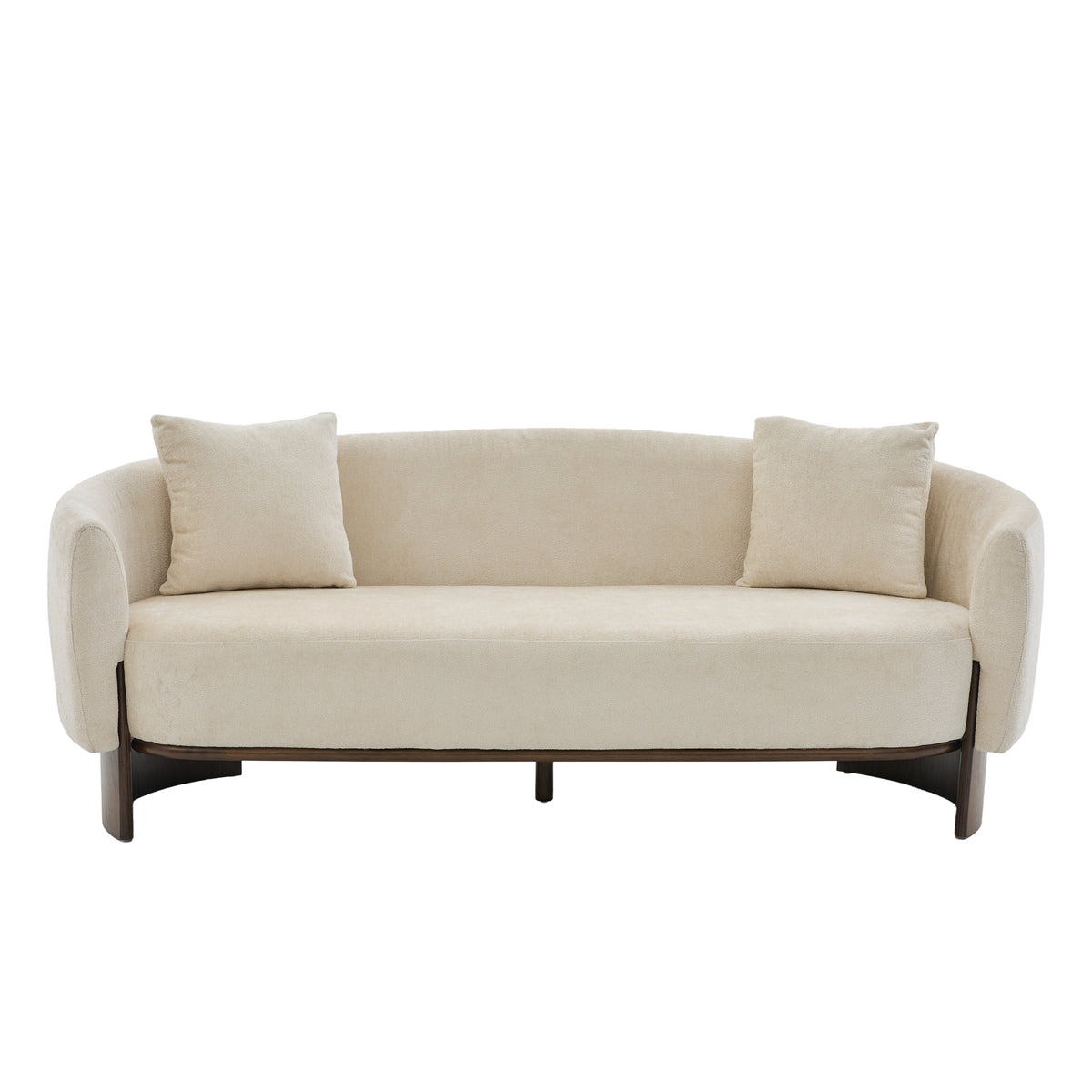 81 in. Curved Boucle Sofa with Wooden Base - Boucle Upholstery, photo 2 of 10