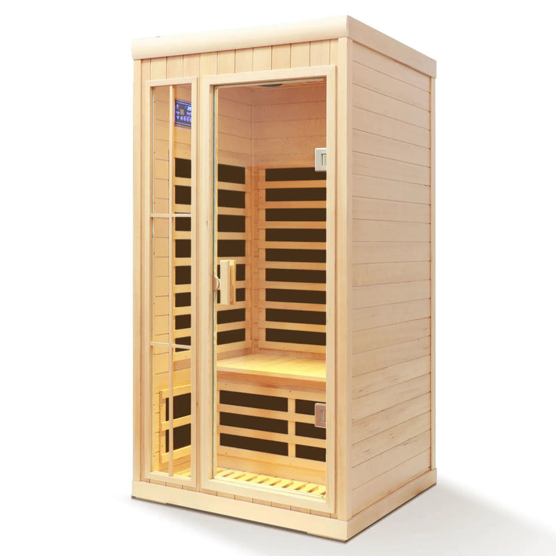 Deluxe Version Plus 1 Person Far Infrared Hemlock Sauna Room With LED Colour Lights - Natural by HouseOfZazla
