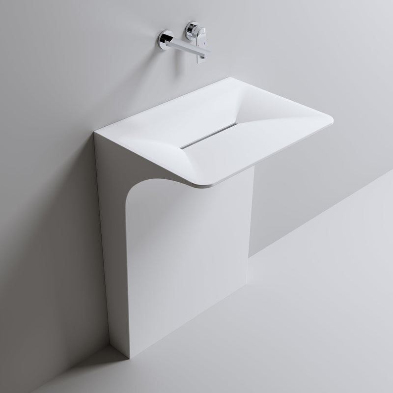 Modern Wall-Mounted Solid Surface Pedestal Sink by HouseOfZazla