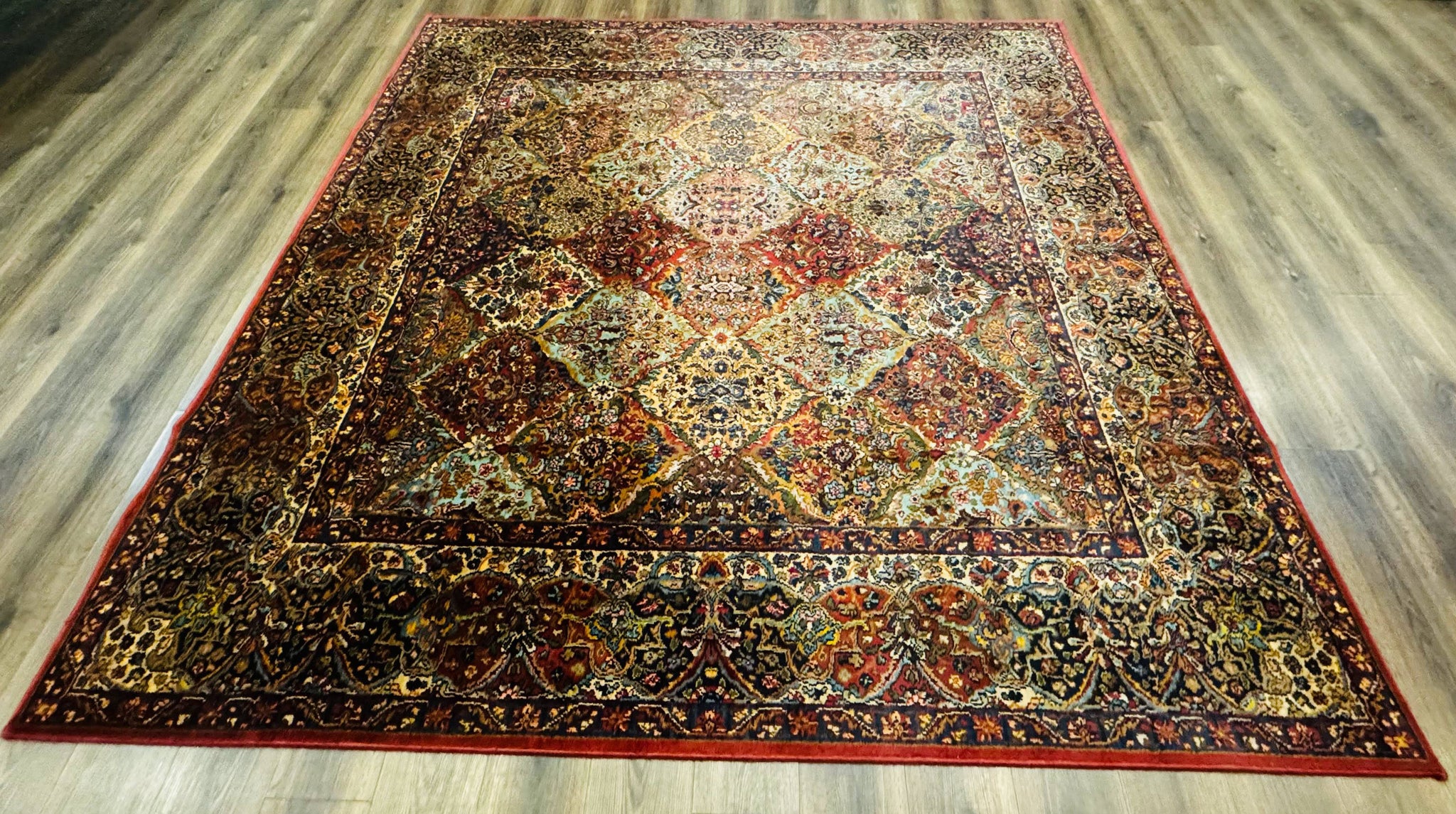 Square Karastan Multicolor Panel Kirman Rug #717, Rare Size 8.8 x 8.8, Original 700 Series, Wool by Jewel Rugs