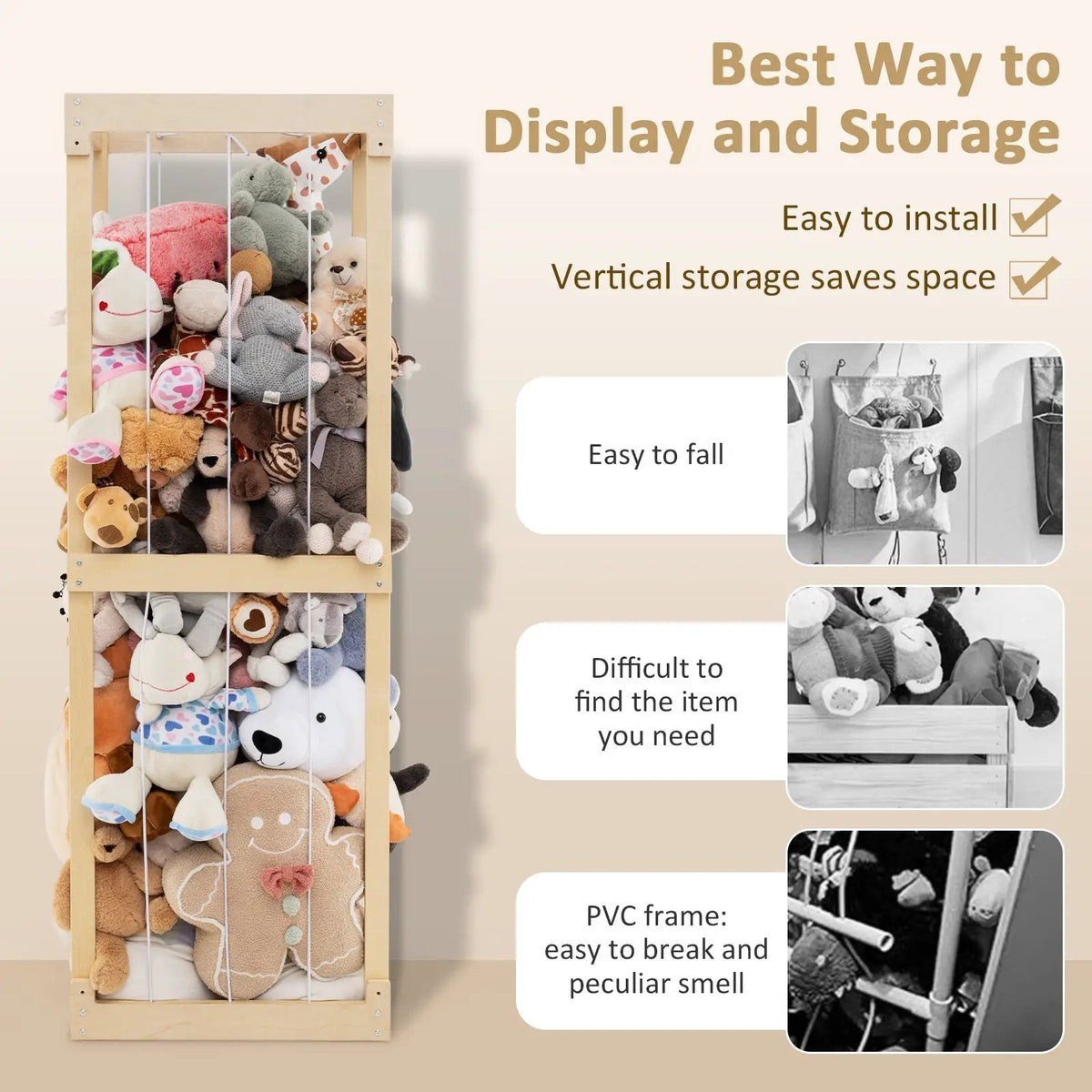300L Large Stuffed Animal Storage with Open Top and Elastic Cords by DirectDeals
