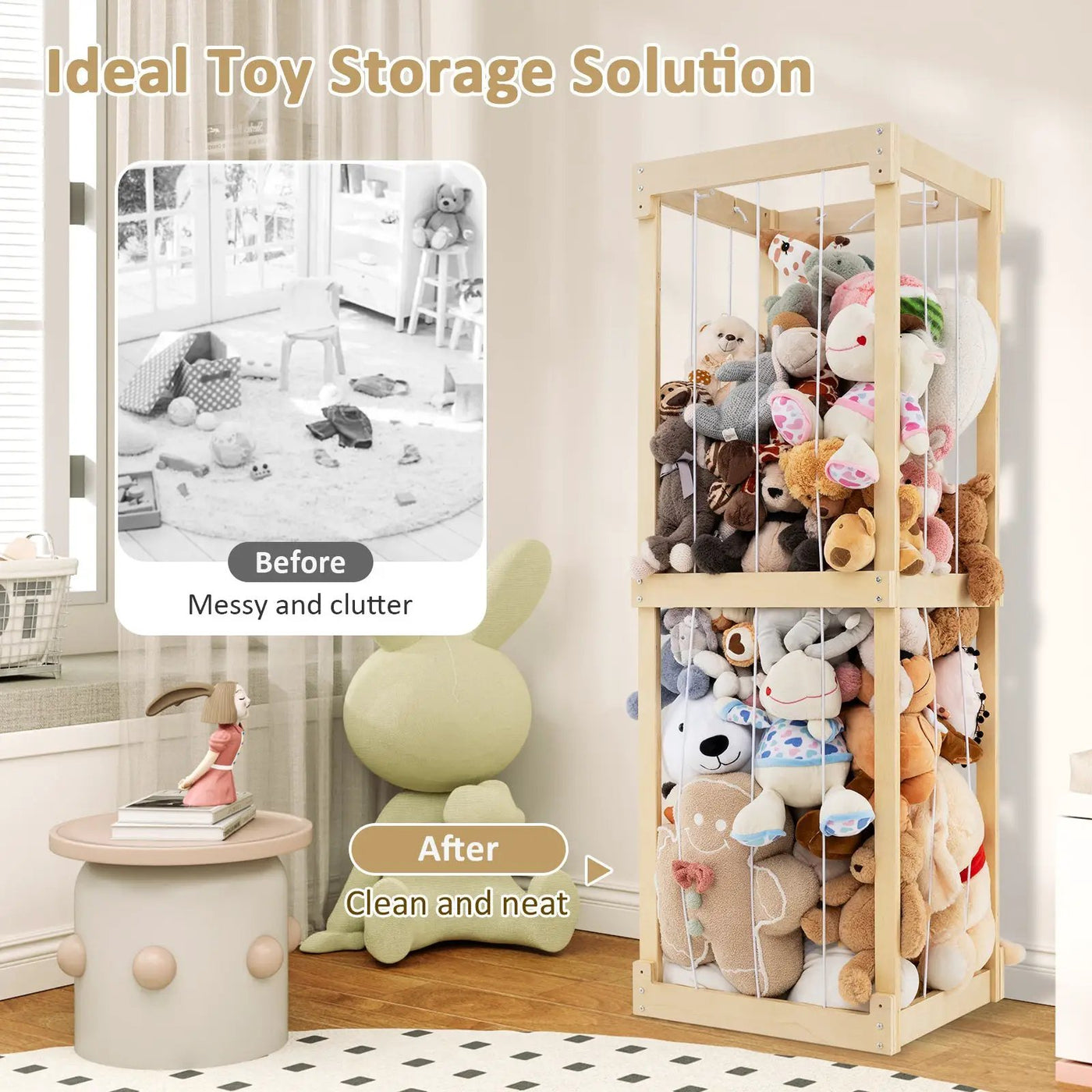 300L Large Stuffed Animal Storage with Open Top and Elastic Cords by DirectDeals