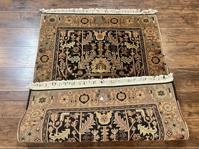 Heriz Rug 3.6 x 5, Handmade Vintage Wool Carpet, Couristan Carpet, Persian Design, Black by Jewel Rugs