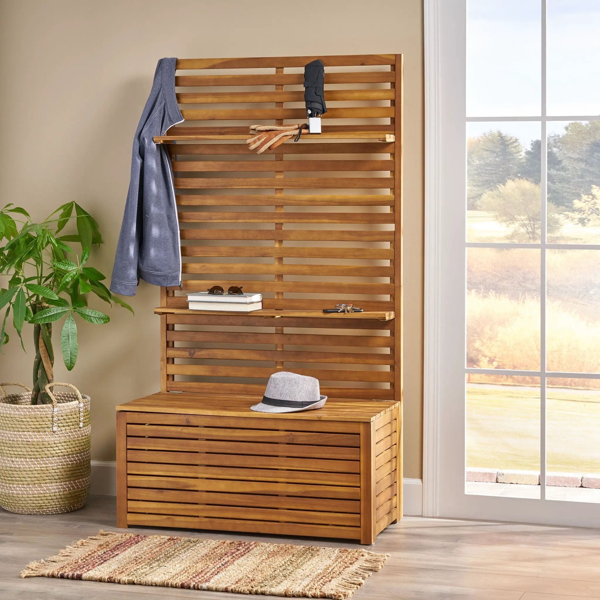 Storage Bench With Rack - Teak by HouseOfZazla