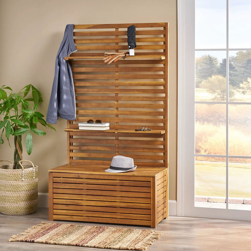 Storage Bench With Rack - Teak by HouseOfZazla