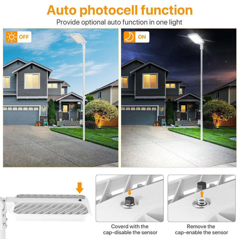 300W Hard Wire LED Street/Parking Lot Light, 45000LM Commercial Lighting with Slip Fitter Mount,IP65 5000K Dusk to Dawn Sensor by Outdoor Solar Outlet