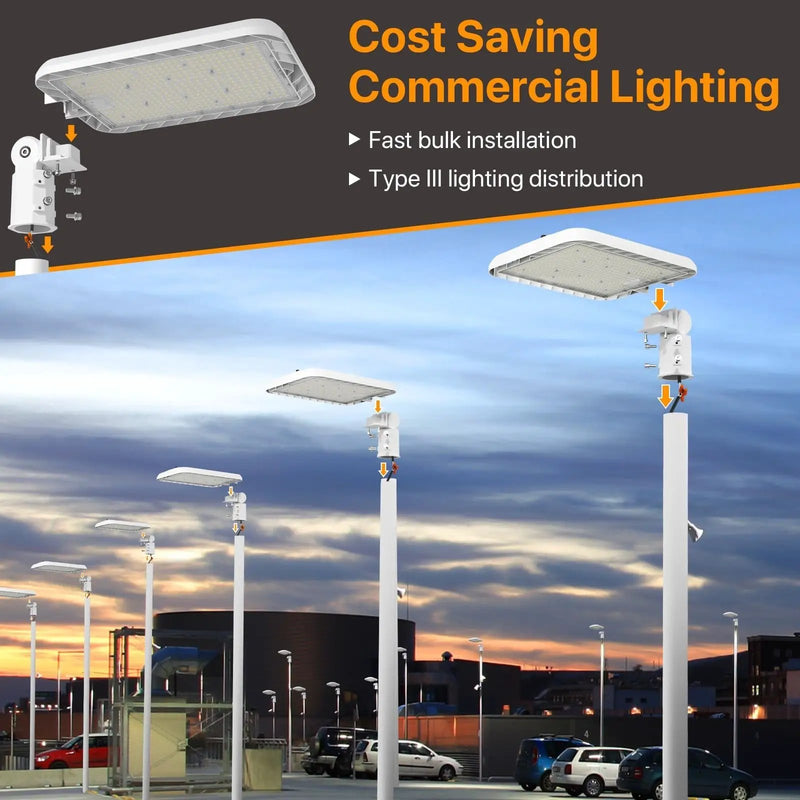 300W Hard Wire LED Street/Parking Lot Light, 45000LM Commercial Lighting with Slip Fitter Mount,IP65 5000K Dusk to Dawn Sensor by Outdoor Solar Outlet
