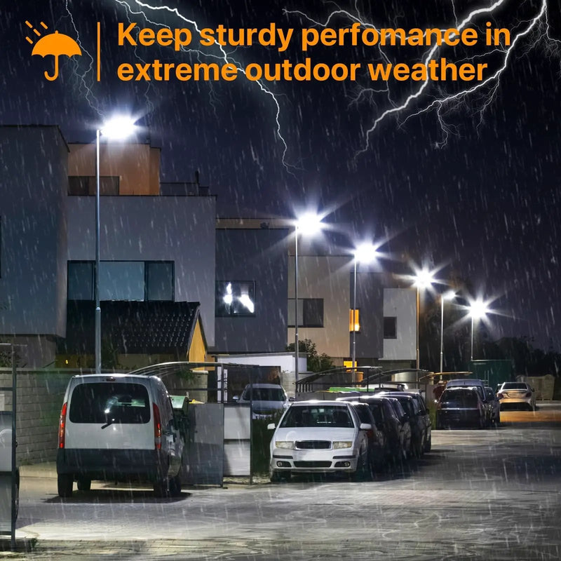 300W Hard Wire LED Street/Parking Lot Light, 45000LM Commercial Lighting with Slip Fitter Mount,IP65 5000K Dusk to Dawn Sensor by Outdoor Solar Outlet
