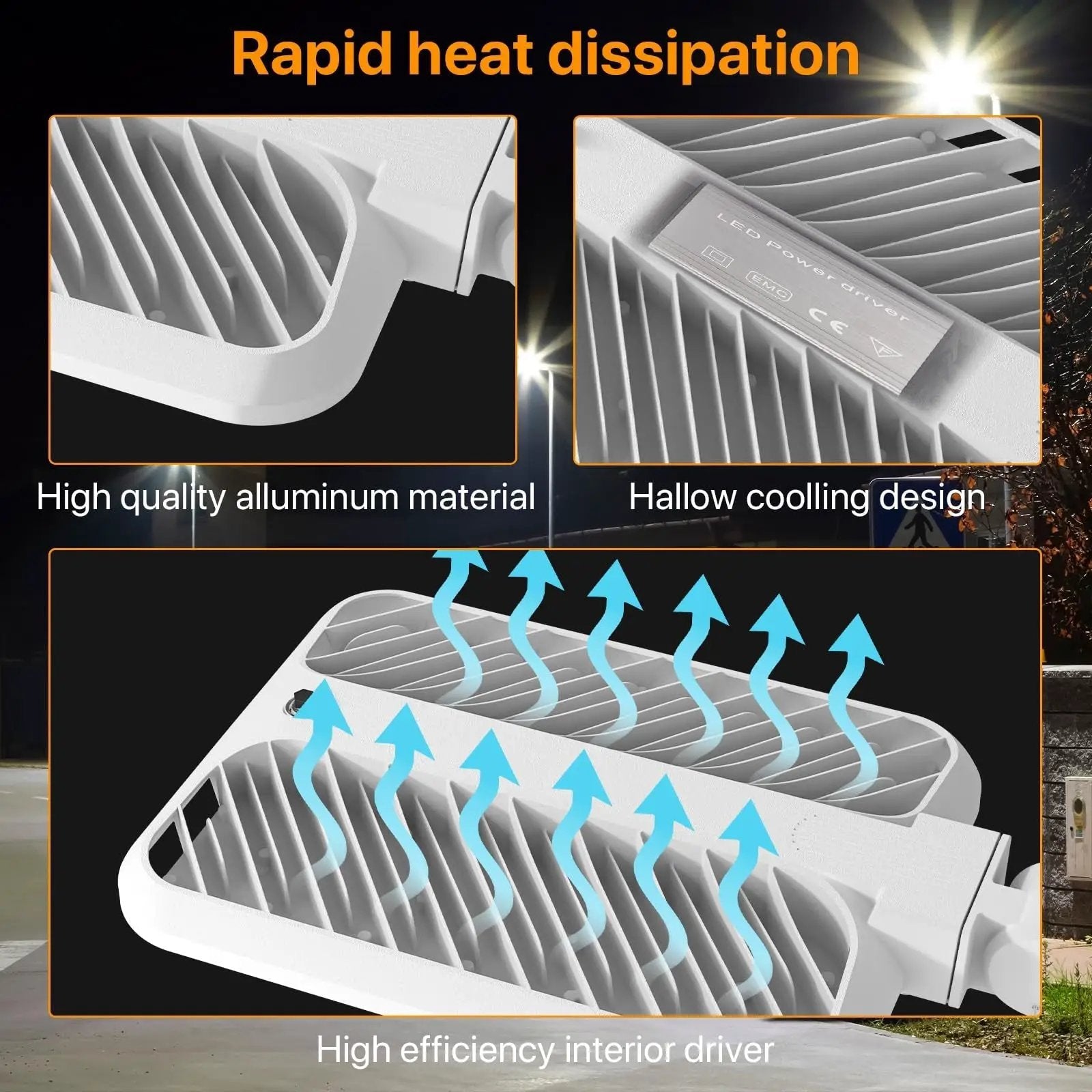300W Hard Wire LED Street/Parking Lot Light, 45000LM Commercial Lighting with Slip Fitter Mount,IP65 5000K Dusk to Dawn Sensor by Outdoor Solar Outlet
