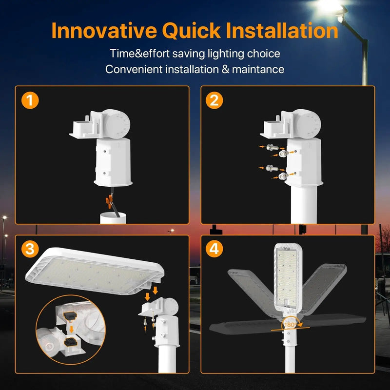 300W Hard Wire LED Street/Parking Lot Light, 45000LM Commercial Lighting with Slip Fitter Mount,IP65 5000K Dusk to Dawn Sensor by Outdoor Solar Outlet