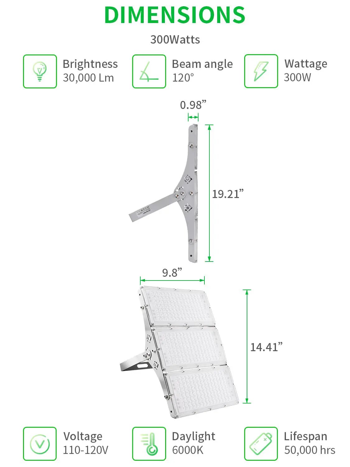 300W LED Flood Light, Hard Wired 24000LM Stadium Lights, 6000K Daylight White, 1500W Halogen Equivalent, IP66 Waterproof by Outdoor Solar Outlet