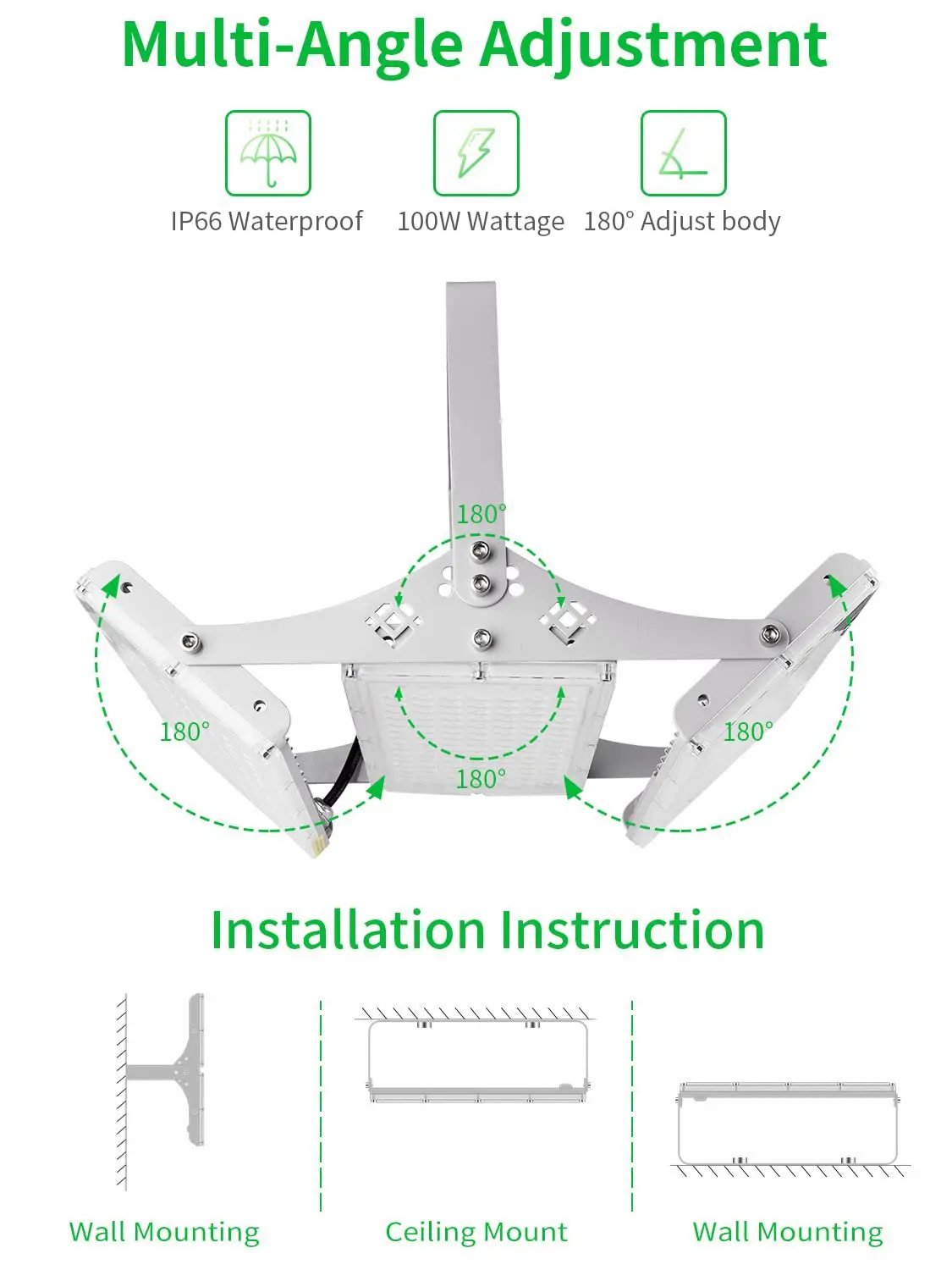 300W LED Flood Light, Hard Wired 24000LM Stadium Lights, 6000K Daylight White, 1500W Halogen Equivalent, IP66 Waterproof by Outdoor Solar Outlet