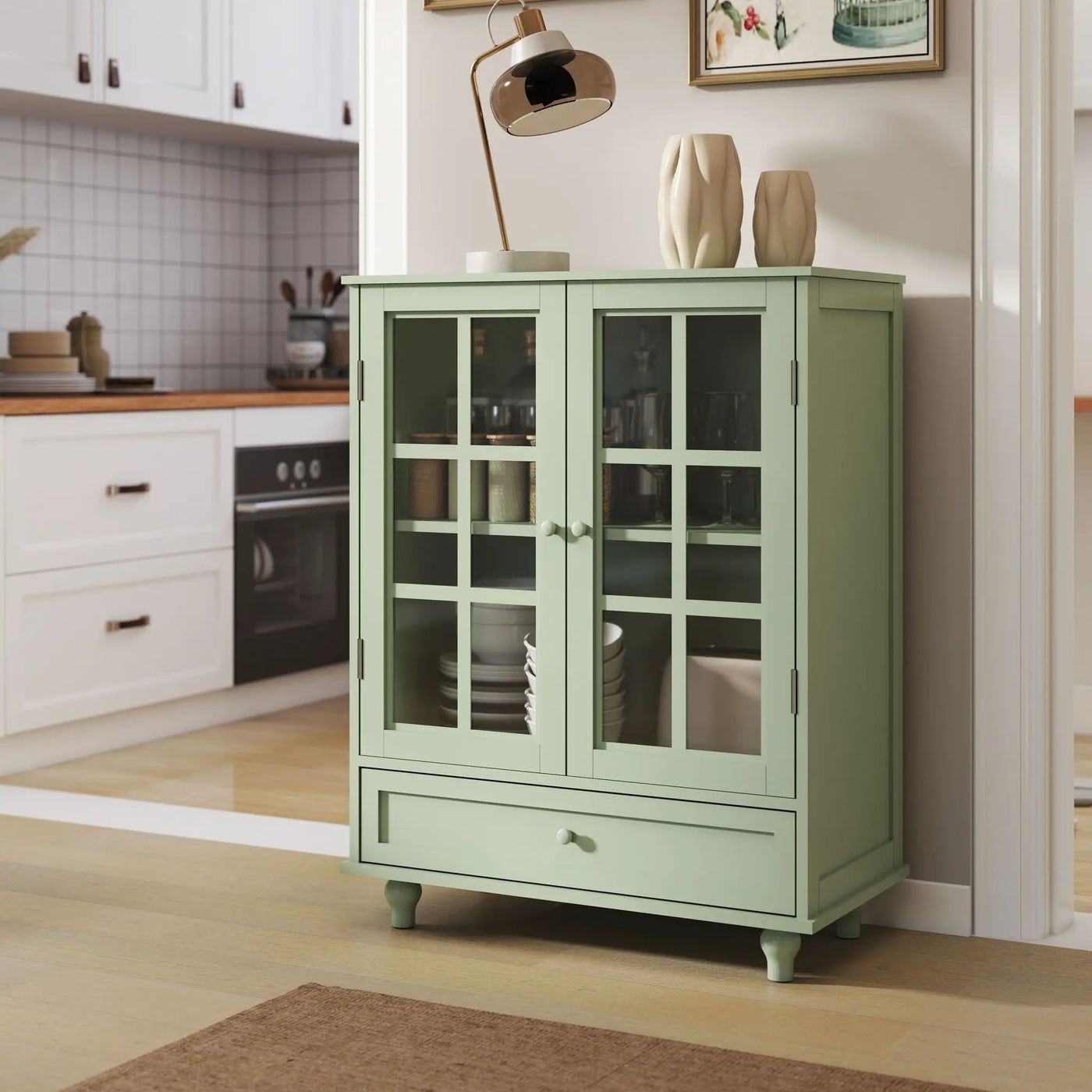 Minimalist Buffet Cabinet With Double Glass Doors And Drawer by HouseOfZazla
