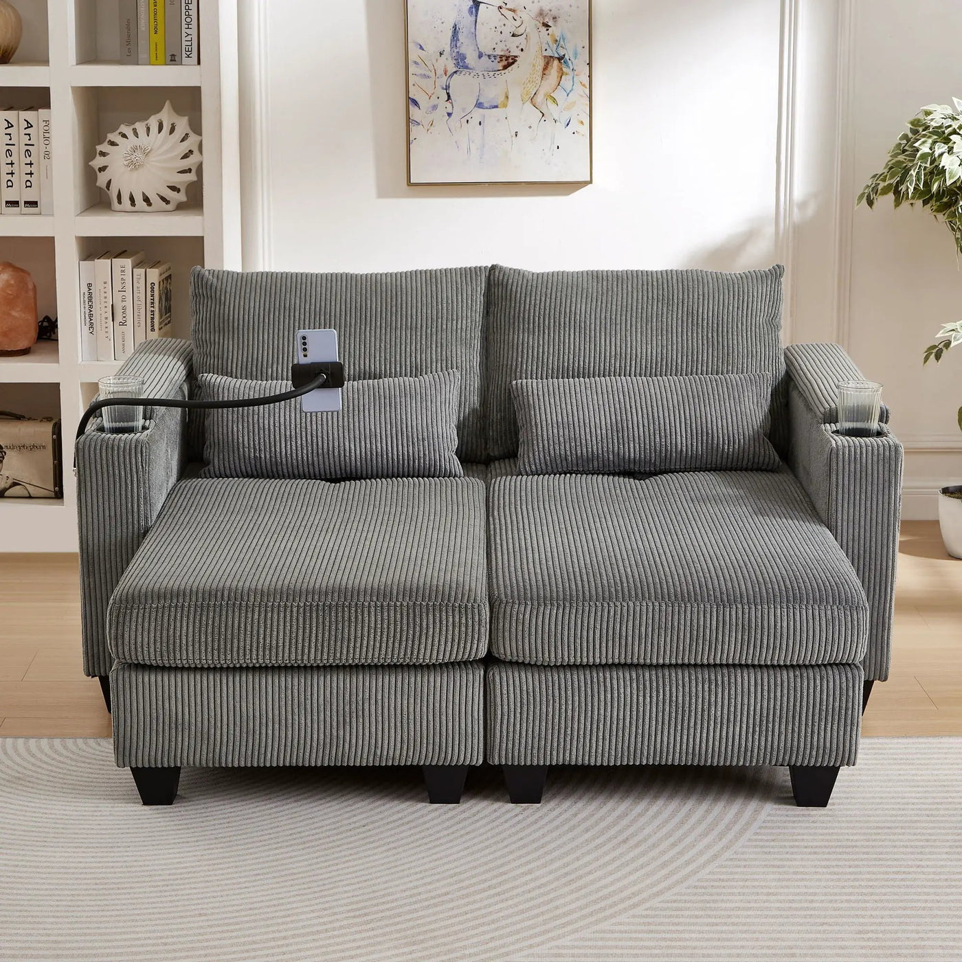 Convertible Chaise Lounge Sofa Chair With USB Ports, Cup Holders, Phone Holder And Storage by HouseOfZazla
