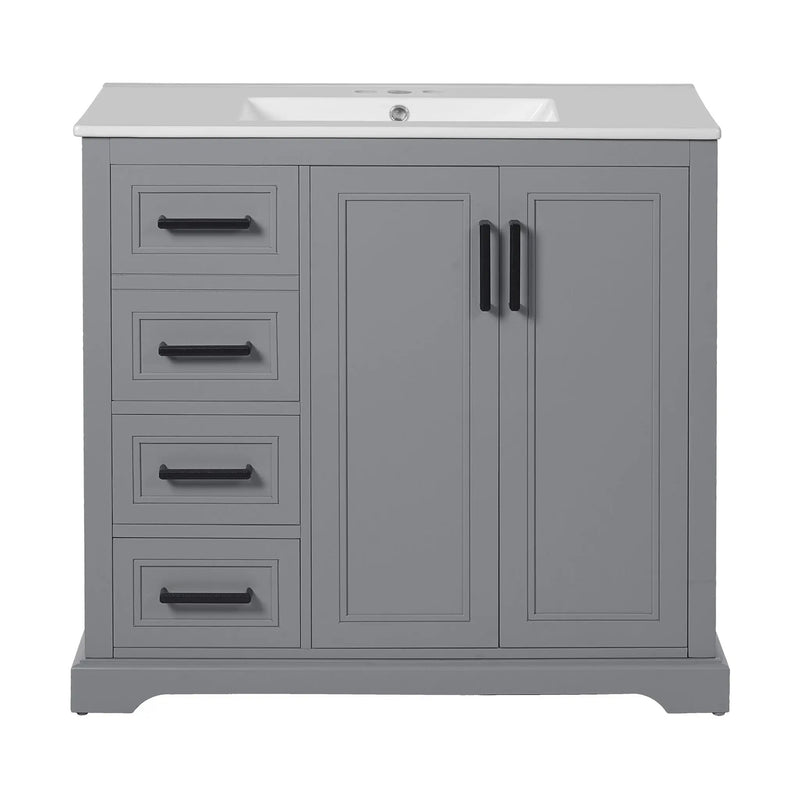 Bathroom Vanity With Sink, Soft Close Doors, Adjustable Shelf & 3 Drawers by Unique Piece Furniture